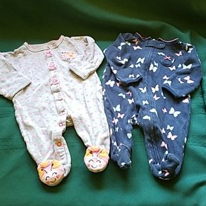 Carters Lot of 2 Girls Footed Sleepers Newborn NB